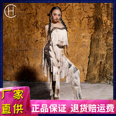 拉丁舞连体裤流苏比赛表演服套装