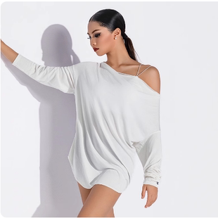 皇朝舞服拉丁舞连衣裙显瘦斜肩练功服女成人高级感宽松上衣A1425