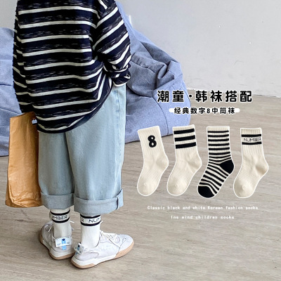 春秋款条纹字母ins潮袜男童女童