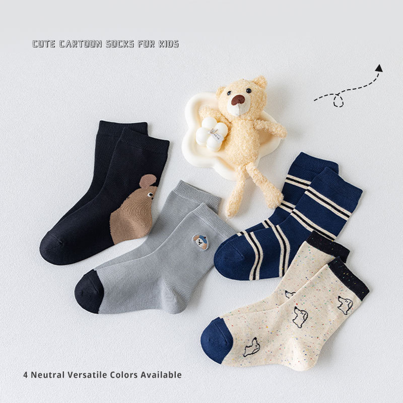 25新款儿童袜子秋冬新款韩版卡通藏蓝条纹中筒袜男童女童宝宝棉袜