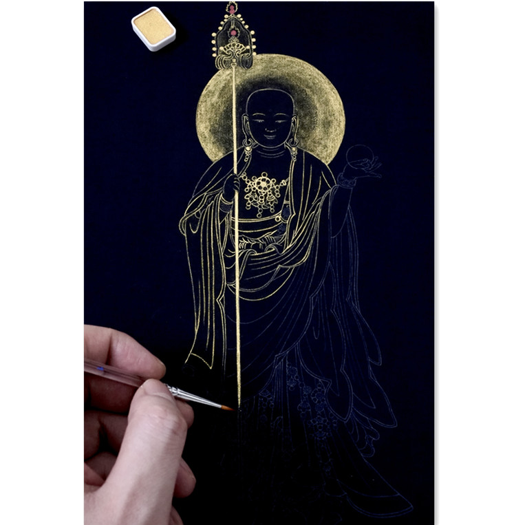 地藏王线描描金画 佛像涂色画diy填色画 静心手绘画