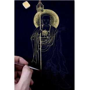 地藏王线描描金画 静心手绘画 佛像涂色画diy填色画