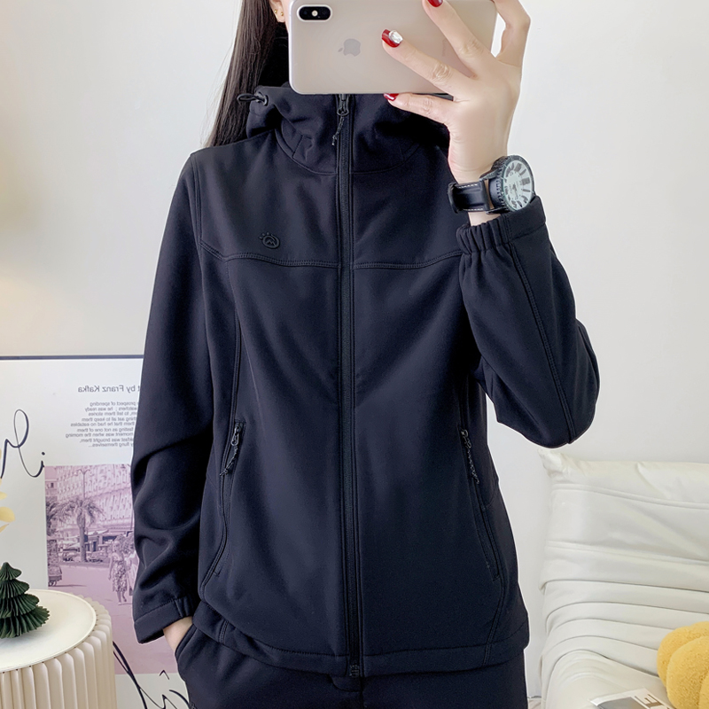 探拓户外软壳衣女摇粒绒内里保暖加绒外套男防风防泼水登山夹克服