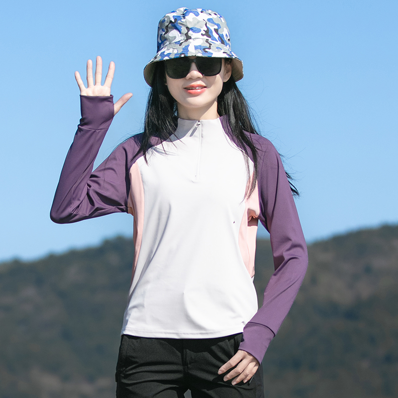 户外运动速干衣女长袖春秋连指健身T恤弹力透气跑步登山快干上衣
