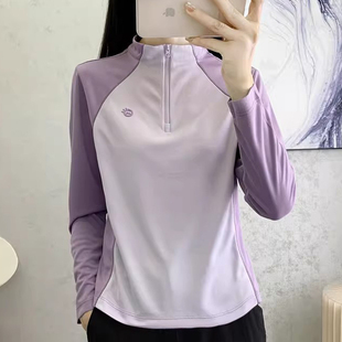 探拓春夏新款户外运动速干衣长袖T恤男女款半拉链立领徒步登山服