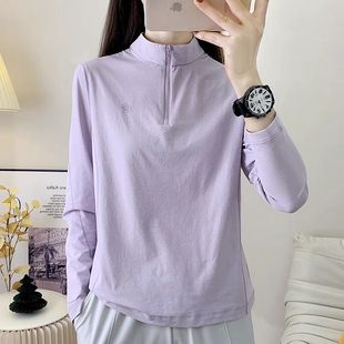 速干衣女春夏立领户外运动长袖T恤透气登山跑步弹力薄款男快干衣