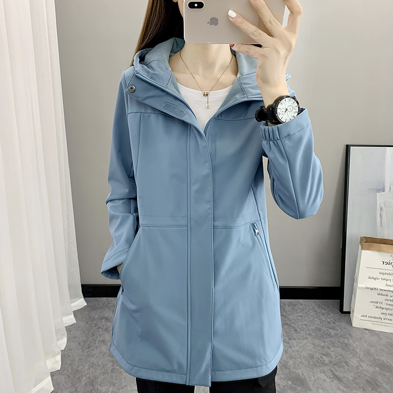 100D复合摇粒绒软壳抓绒衣女中长款秋冬开衫外套户外登山防风上衣