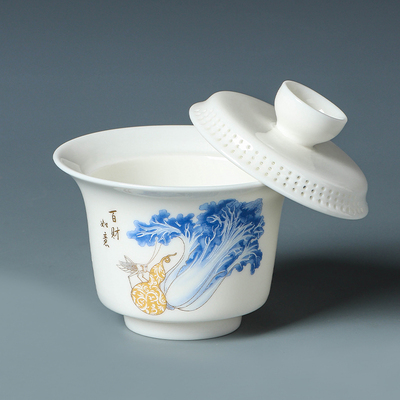 羊脂玉瓷盖碗360度出水