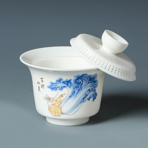 羊脂玉瓷盖碗360度出水