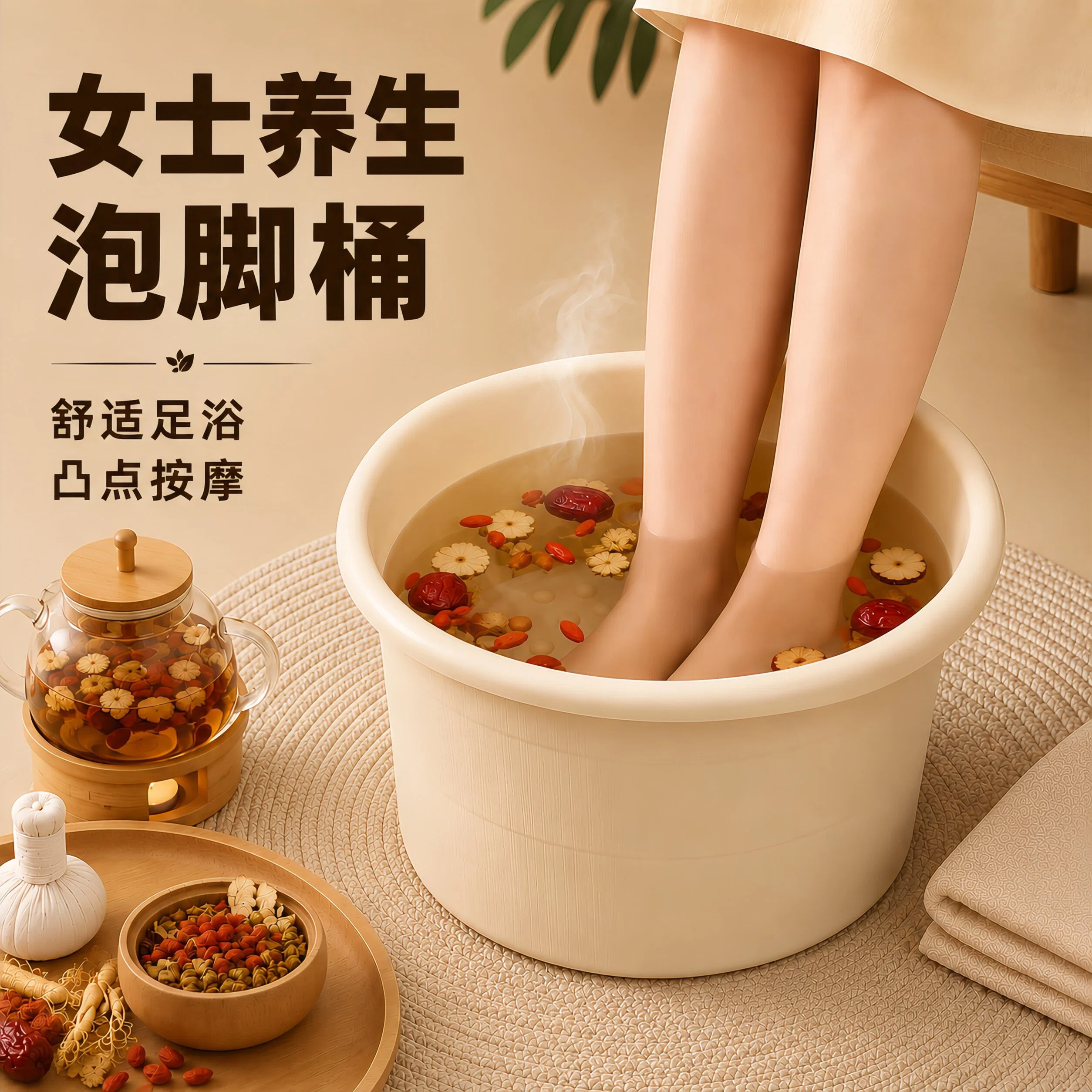 女士养生泡脚桶洗脚盆加厚耐用加高加深足浴按摩养生足疗成人家用