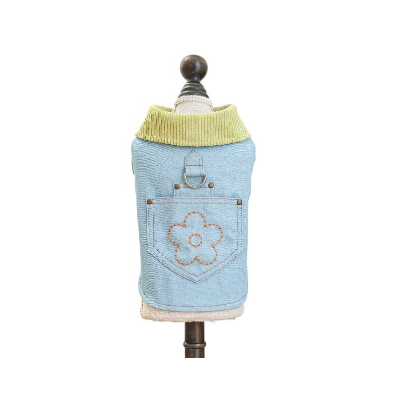 PETCIRCLE宠物服装狗狗猫咪衣服春夏新款花朵口袋牛仔衣泰迪比熊