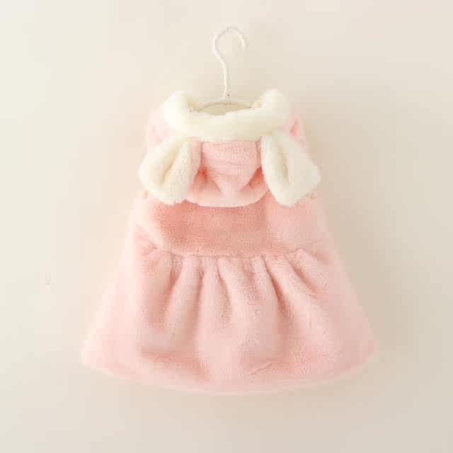 儿童卡通兔子披风毛绒斗篷可爱粉色兔耳朵女童小外套加绒外出服