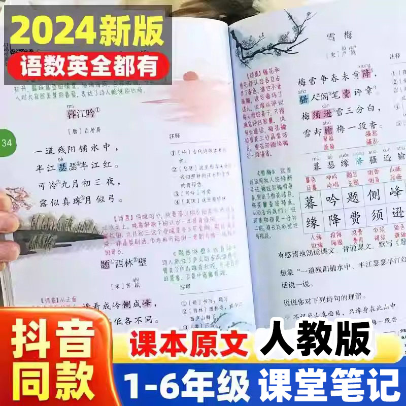 【含课文原文】2024新小学学霸课堂笔记课本教材教科书一二三四五六年级下册语文数学英语部编版人教版课文原文讲解析预习寒假属于什么档次？