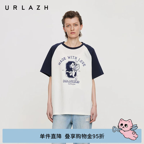 urlazh/有兰美式复古插肩袖T恤