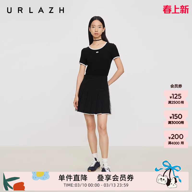 商场同款URLAZH有兰2025夏季新款黑色减龄少女活力网球百褶裙半裙
