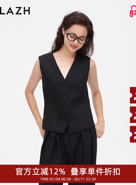 URLAZH有兰新款黑色气质时尚质感烫钻西装马甲女IM3VE02