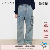 牛仔裤 复古天青色多口袋工装 子女 新款 URLAZH有兰冬季