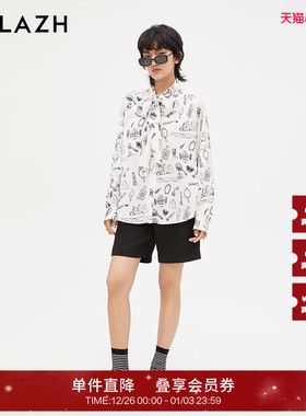 URLAZH有兰新款黑色简约质感宽松直筒休闲短裤女IM3PA25