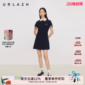 学院风藏青撞色翻领百褶连衣裙女 新款 商场同款 URLAZH有兰2025夏季