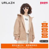 URLAZH有兰新款 驼色简约气质连帽大衣毛呢外套女IM4CT02