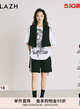 URLAZH有兰夏季新款复古时尚简约百搭黑色宽松直筒休闲短裤女
