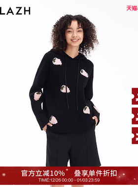 商场同款URLAZH有兰新款黑色休闲连帽针织毛衣女LM3KT11