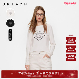 爱心字母印花圆领长袖 新款 针织T恤女 URLAZH有兰2025冬季 商场同款