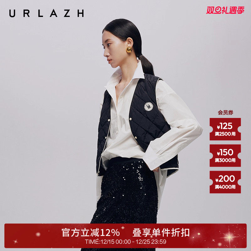 URLAZH有兰百搭V领无袖羽绒马甲