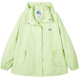 【浅春系】URLAZH有兰新款清新绿色休闲宽松连帽短款风衣外套女