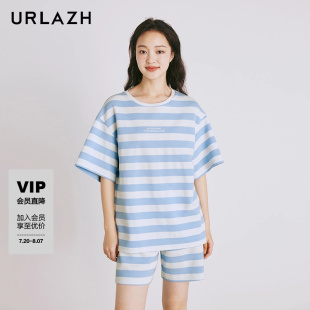 URLAZH有兰夏季 T恤女 新款 简约舒适百搭条纹宽松休闲圆领短袖