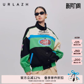 URLAZH有兰秋季 复古学院风拼色宽松机能风常青藤风衣外套女 新款