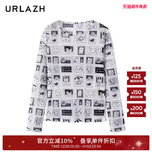 EM3SY04 网纱圆领打底衫 URLAZH有兰白色新款 洋气长袖