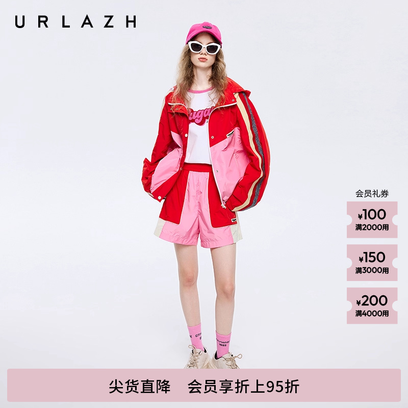 URLAZH有兰春季新款糖果色大红宽松直筒运动减龄休闲短裤女