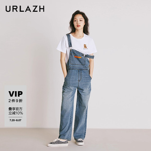 休閑寬松可愛減齡牛仔背帶褲 URLAZH有蘭夏季 新款 復(fù)古洋氣時尚 女