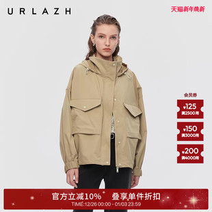 休闲宽松工装 新款 风派克连帽短外套女 URLAZH有兰2025秋季 商场同款