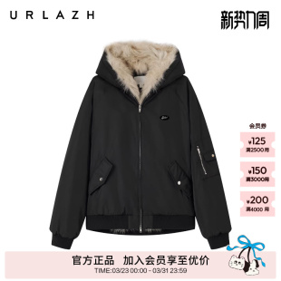 URLAZH有兰冬季 复古飞行夹克狐狸大毛领棉服外套 新款