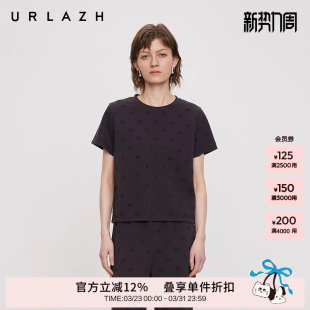 T恤女 猫咪烫钻休闲圆领宽松短袖 URLAZH有兰夏季 新款