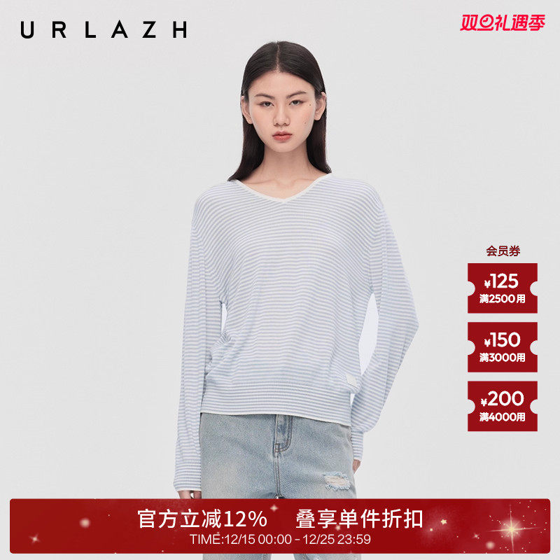 urlazh/有兰羊毛蓝白条纹针织衫