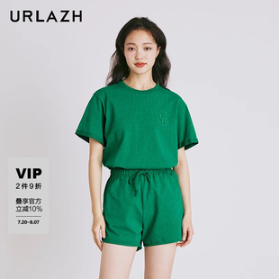 URLAZH有兰夏季 T恤女 新款 复古简约纯棉休闲宽松圆领字母绣花短袖