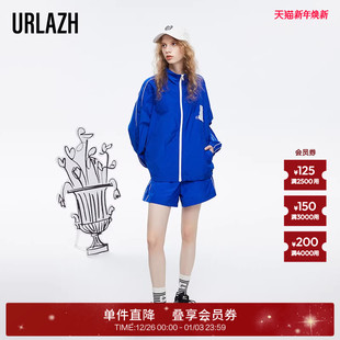 女 宽松直筒休闲裤 URLAZH有兰春秋新款 复古宝蓝色显白运动短裤