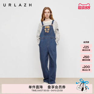 饰宽松做旧磨白牛仔背带裤 URLAZH有兰秋季 气减龄玩偶装 复古元 新款