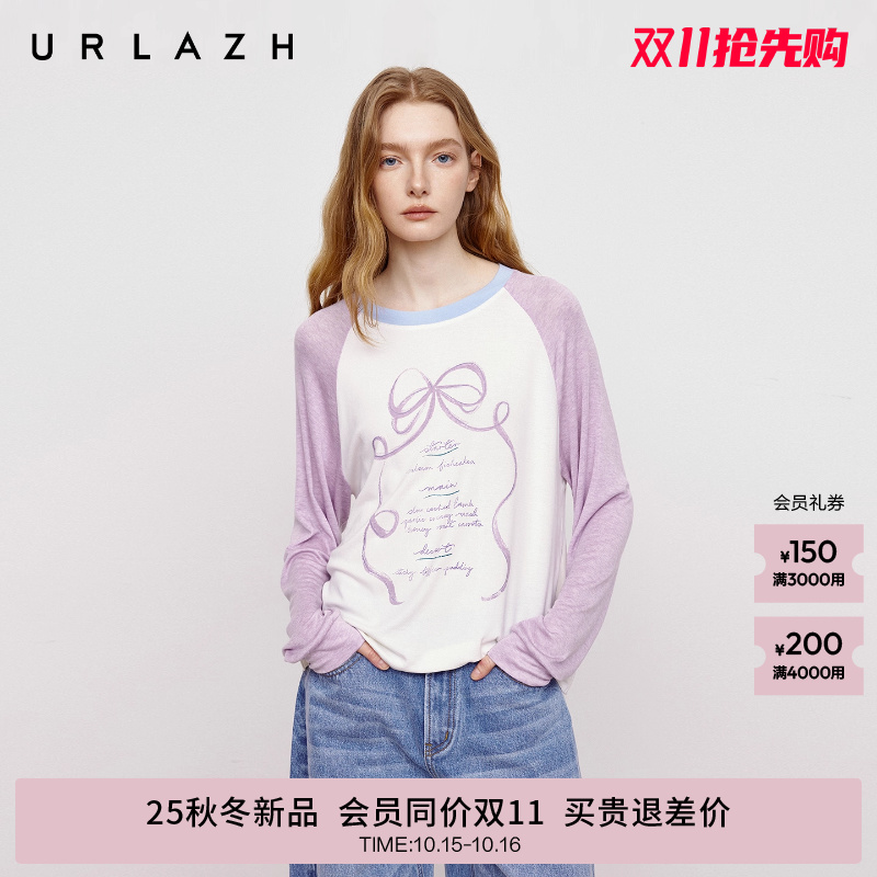urlazh/有兰复古蝴蝶结长袖T恤