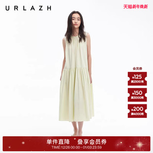 连衣裙子女 薄荷曼波绿度假风圆领系带背心无袖 URLAZH有兰夏季 新款