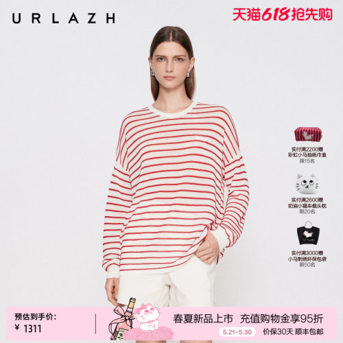 有兰红白撞色条纹罩衫