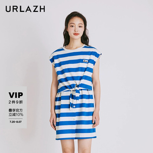 URLAZH有兰夏季 连衣裙女 新款 复古气质纯棉休闲条纹海边度假小飞袖
