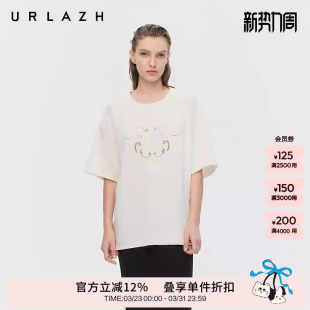 T恤女 简约白色新颖小众圆领宽松镂空绣花短袖 URLAZH有兰春季 新款