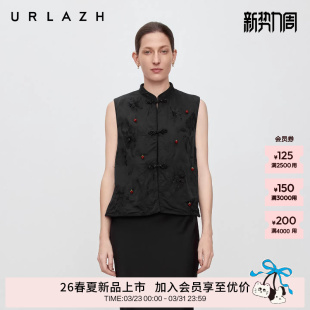 黑色国风新中式 新款 气质马甲棉服外套 URLAZH有兰2026春季 商场同款