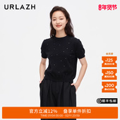 URLAZH有兰新款 黑色气质精致烫钻短袖 针织毛衣女JM3KT22