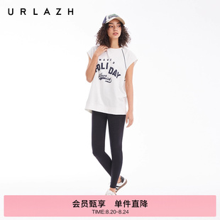 弹性运动打底长裤 URLAZH有兰夏季 黑色简约高腰印花修身 新款 女 经典