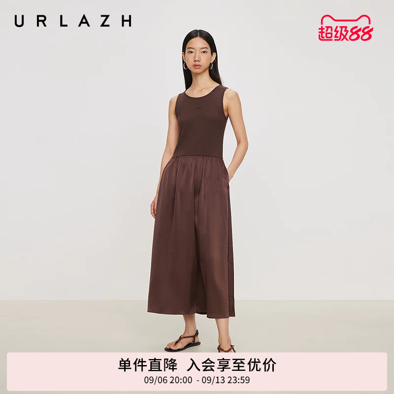 有兰无袖拼接长款背心连衣裙图片